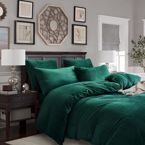 Gezu Ropa de cama de invierno de felpa cálida 220x200cm Verde Verde claro Funda nórdica de doble cara Cachemira Franela Forro polar Tacto Mullido Tela cálida Terciopelo Juego de funda nórdica con
