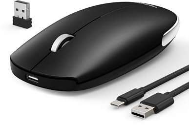 TECKNET Silent Bluetooth Mouse, 4000 DPI Rechargeable Slim Wireless Mouse, Portable Cordless 2.4 GHz USB Mouse for Windows, macOS, ChromeOS, Compatible with PC, Mac, Laptop, Tablets