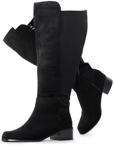 RF ROOM OF FASHION Women's Wide Calf Knee High Riding Boots (BLACK SU, Size 8)