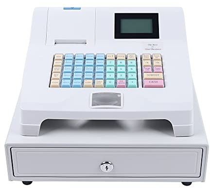 Pos System Cash Register, Cash Register for Small Businesses, Electronic POS System Cash Register 48 Keys LCD Display, Multifunction Thermal Digital Cash Register with Drawer Box for Retail