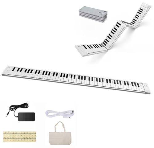 Klaviatur med 88 tangenter, hopfällbara digitala pianon med USB/MIDI Sustain-pedal, inbyggda dubbla högtalare, uppladdningsbart elektroniskt piano med 6 taktslag för nybörjare, barn, vuxna