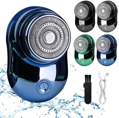 TBLMPNE 2025 Neu Mini Rasierer Herren Elektrisch, IPX7 Wasserdicht, 2 in 1 Kabellos Rotationsrasierer für Gesicht Nass und Trockenrasierer, Blau