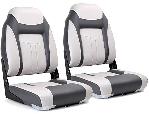 SUNDGORA Deluxe A Pair of Marine High Back Folding Fishing Boat Seat,Stainless Steel Screws Included,Charcoal/Light Grey(2 Seats)