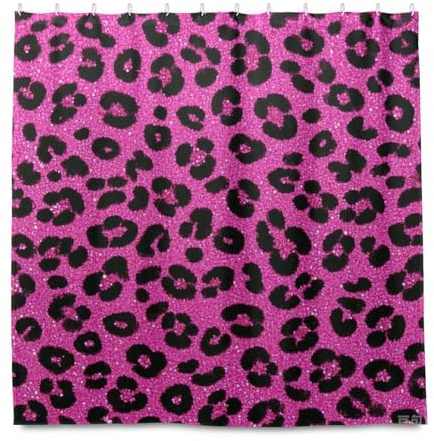 miaozhen Tenda da doccia lunga 182 x 182 cm con gancio finta stampa leopardata glitter rosa rosso poliestere lungo lavabile tende da doccia fodera per casa bagno cortinas para ba?o Elegantes