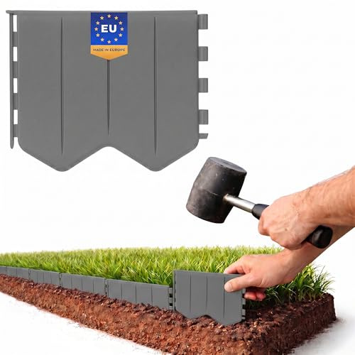 GARDENIX Bordo per prato, facile da installare, grigio, plastica, 5,15 m, bordatura per aiuole senza scavo, in plastica riciclata, flessibile e durevole, prodotto nell'Unione Europea