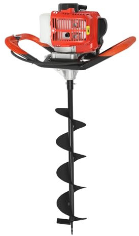 52CC 2-Stroke Petrol Earth Auger Fence Post Ground Hole Borrer Digger 2.3HP 3 Bits Drill Bits Diameter (100,150,200mm) for Gardening Planting