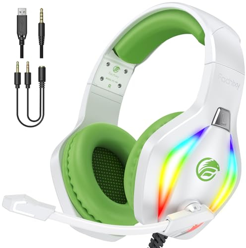 Fachixy FC100 Casque Gaming pour PC, PS4, PS5, Xbox, Mac, Nintendo Switch, Casque Gamer PS4 avec Lumière RVB, Casque PS5 avec Micro, Casque Antibruit avec Prise Jack 3,5 MM
