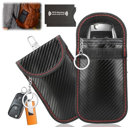 Faraday Pouch for Car Keys, 2 Pack Car Key Signal Blocker Pouch Faraday Bag Anti-Theft RFID Blocking Case Premium Key Fob Protector Keyless Entry Signal Blocker Protection for Car Remote Security