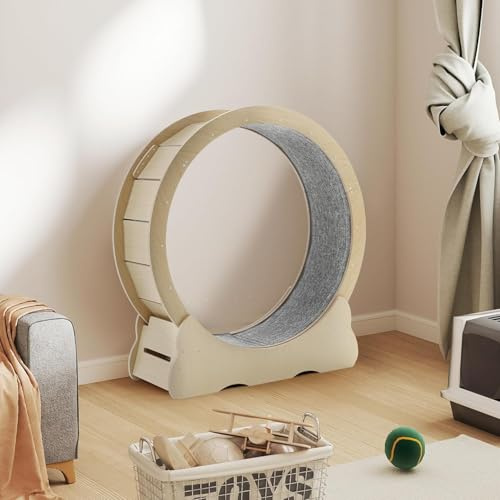 YODOLLA Grande Roue d'exercice pour Chat – Tapis Roulant Détachable Intérieur avec Roue de Course de 110cm pour Chats domestiques (Bois)