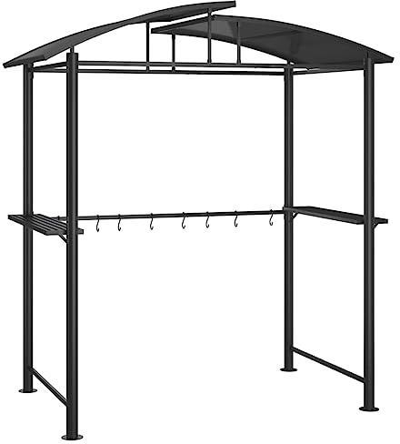 Pabellón para Barbacoa con estantes Laterales, Antracita, 210x114x230 cm, Acero, Estructura de Acero Robusta con Techo de Paneles de PC para una Buena ventilación.