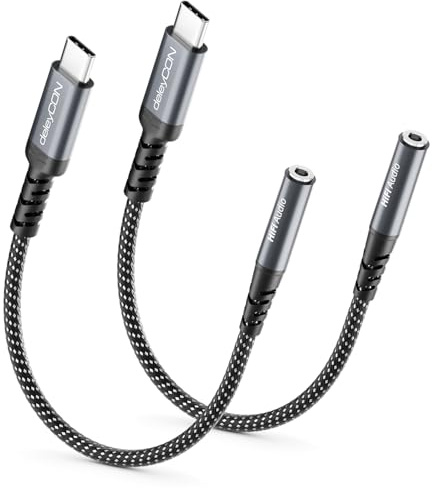 deleyCON 2x USB-C till 3,5 mm Ljudadapter (32-Bitars 384 KHz DAC-Chip) USB Typ-C Hane till Jack-Hona - för Hörlurar - för iPhone 17 16 15, iPad, Galaxy S25 S24 A16 A56 med Mera.