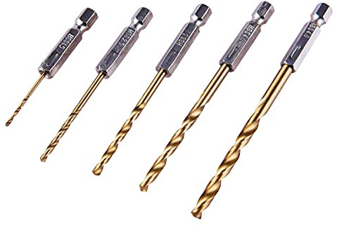 Amtech F1110 5 Piece 6.25mm (1/4) Titanium coated high speed steel (HSS) drill bit set