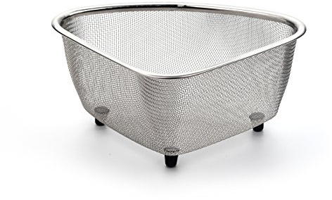 RSVP International Endurance® In-Sink Mesh Colander Strainer Basket, 3 Quart | Organize Sponges, Collect Food Scraps | Dishwasher Safe | Small Corner Basket | Steaming, Draining & Rinsing