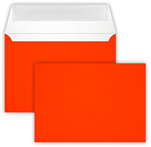 25 Briefumschläge C6 DIN (114-162 cm) - Neon Orange, Verschluss-Technik: Querlasche mit Abziehstreifen ! Grammatur: 90 g/m²