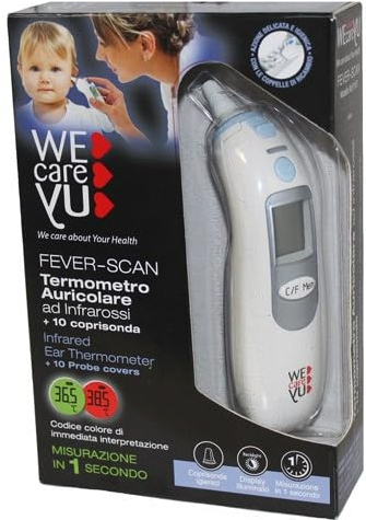 WECAREYU Fever-Scan, Termometro Auricolare ad Infrarossi per Tutta la Famiglia, Display Luminoso, con 10 Coprisonda Igienici Inclusi, Dispositivo Medico Classe IIA approvati da FDA