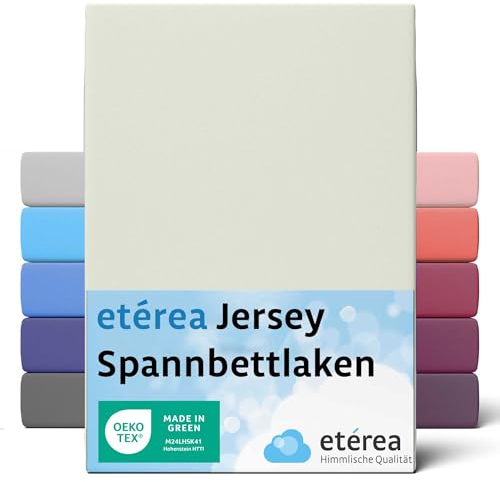 etérea Jersey Spannbettlaken 90x200cm - 100x200cm Natur bis 25 cm Höhe - 100% Baumwolle Spannbetttuch Oekotex - Bed Sheets Leintuch Bettbezug - Bettlaken 90x200 cm - 100x200 cm - Creme