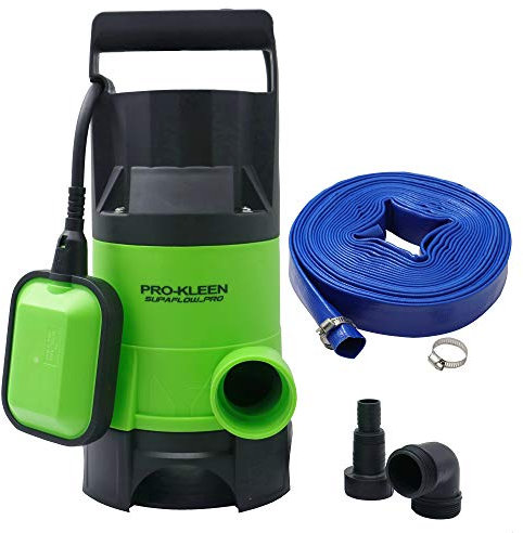 Pro-Kleen Submersible Water Pump 750W Electric, 14000L/H, 10m Layflat Hose for Clean or Dirty Water with Float Switch, 10M Power Cable - for Floods, Pools, Gardens, Ponds, Hot Tubs