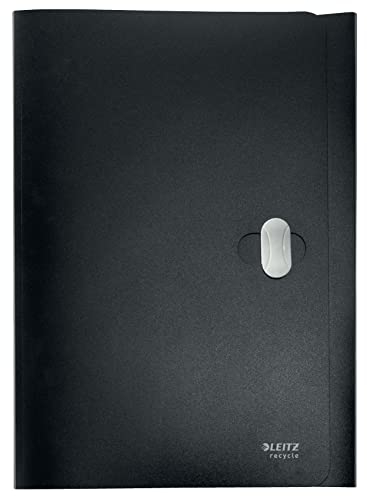 Leitz A4 Dokumentenmappe mit 3 Klappen und Verschluss, 150 Blatt, Kunststoff, Recycle-Serie, Schwarz, 46220095