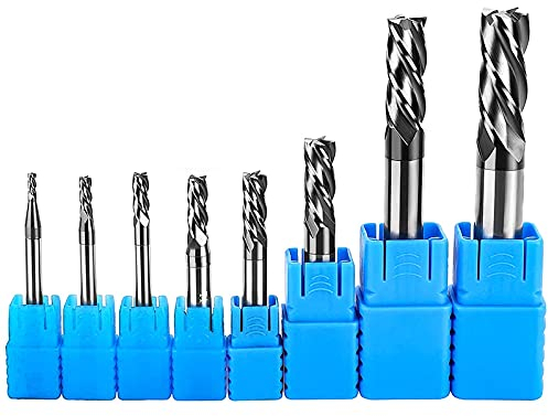 Fresa de Vástago con 4 Ranuras de Metal Duro, Fresa para Ranuras, Fresa CNC, Diámetro 2-12 mm (8 unidades)