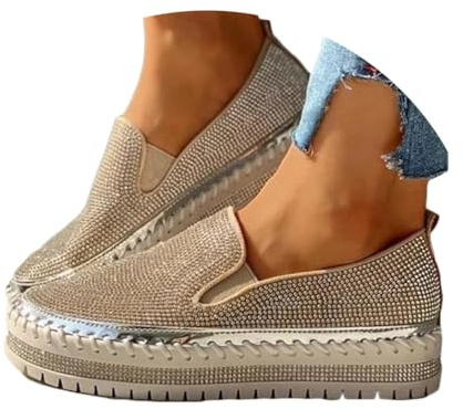 Minetom Femme Slip-on Sneakers Tennis Basket Glitter Chaussures Strass Nœud Papillon Flat Loafers Paillettes Mocassins Plats A Argent 39 EU