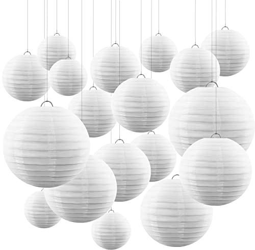 30 Pack White Round Paper Lanterns Chinese Decorative Hanging Paper Lanterns for Wedding Party Decorations 4'' 6'' 8'' 10'' 12'' with Hanging Line