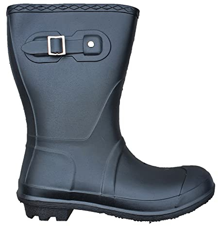 TOSH Womens Wellingtons Short Half Leg Boots Festival Wellies Dog Walking Ladies Buckle Adjustable Camping (Black, uk_footwear_size_system, adult, women, numeric, medium, numeric_7)