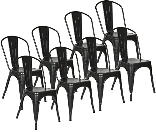 ShiShi Lot de 8 Chaises Salle Manger Industrielles, Chaise Bistrot Metal, Chaise Cuisine avec Dossier, Ensemble de Chaises Empilables pour Salon, Cuisine, Salle à Manger, Jardin (Noir)