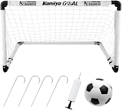 Kamiya Fußballtor Kinder 90x60 cm – 5 in 1 -Set – Fussballtore für Garten für Kinder von 2-8 Jahren, faltbar und leicht zu verstauen – Fußballtor für drinnen und draußen, Weiß