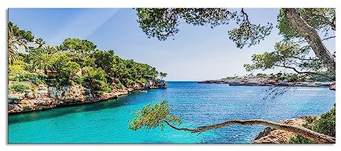 Pixxprint Glasbild Panorama, Wandbild aus Echtglas, Mallorca Bay Cove, 120x50 cm, inkl. Aufhängung und Abstandshalter