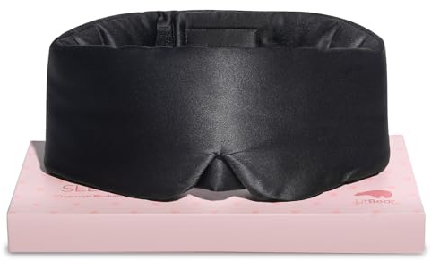 LitBear Silk Sleep Mask for Side Sleeper, Eye Mask Sleeping for Women Men 100% 22 Momme Pure Mulberry Silk, Face-Hugging Padded Eye Cover for Sleeping with Adjustable Band (Black)