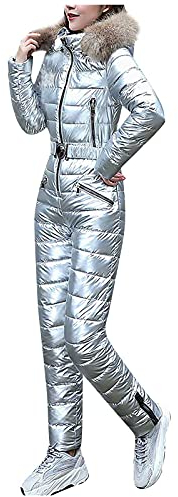 liaddkv Skisuit Damen Einteiliger Skianzug Elegant Pailletten Schneeanzug Ski Overall Hoodie Jumpsuit Langer mit Kapuze Winter Warm Schnee Skianzüge Outdoor Sports Schneeanzüge Frauen Snowboard