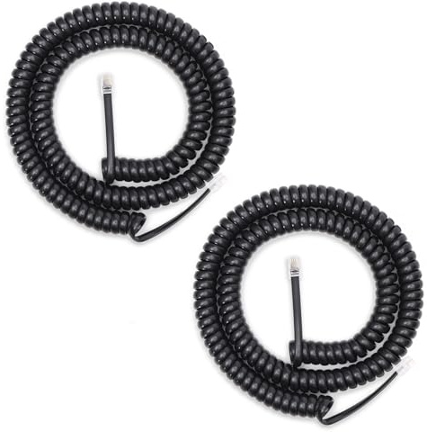 Awishwell Telephone Cord, 2 Pack RJ9 4P4C Phone Cord for Landline, 12Ft Uncoiled 1.4Ft Coiled No Tangle Telephone Cords for Landline Phones, Black Phone Cable