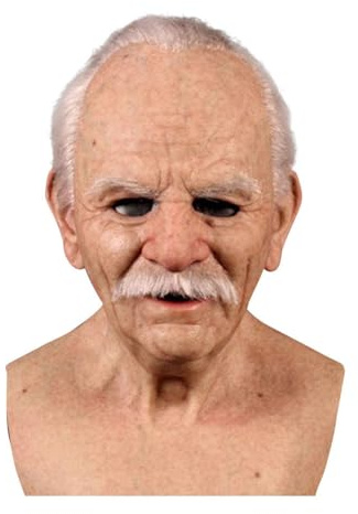 Maschera da uomo anziano, in morbido lattice, realistica, maschera di volto umano rugoso, per Halloween e cosplay (B)