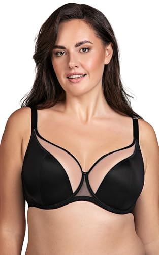 Vivisence Sujetador Suave Elegante con Copas De Malla Aros De Soporte Y Diseño Que Realza El Busto Ideal para Conjuntos Femeninos Y Uso Diario Confortable, Negro,110D