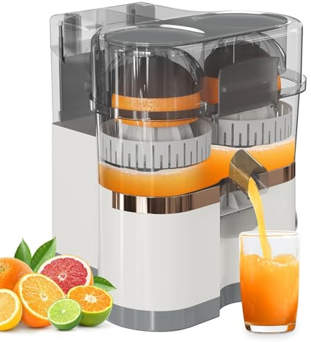 AXGCAA Exprimidor de cítricos eléctrico de Doble Cabezal, exprimidor de Frutas eléctrico con Cortador de cítricos Incorporado, exprimidor de limón portátil, máquina exprimidora automática(White)