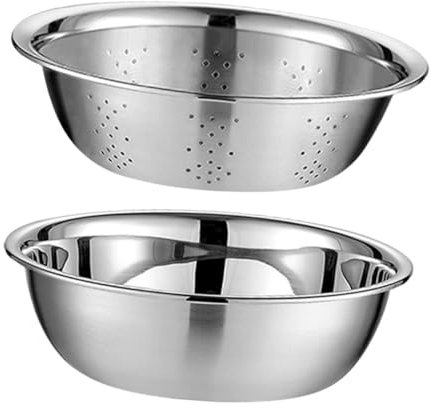 CLISPEED 1 Set vasca drenante setaccio lavaggio riso Maglia setaccio fine filtro ciotole cucina ciotola cucina addensare il bacino di scarico bacinella di scarico in acciaio inox Silver