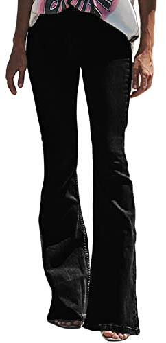 Jean Flare Femme Taille Haute - Jeans Femme Taille Elastique Ventre Plat - Confortable Délavé pour Le Travail Et Le Salon avec Poches Extensible avec Bas Cloche Coupe Ample