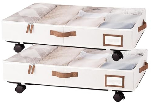 Confezione da 2 contenitori portaoggetti con ruote, coperchio in PVC trasparente, organizer per cassetti sotto il letto, per scarpe e coperte