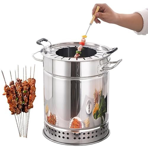 PNAJFUEL Barbecue Senza Fumo in Acciaio Inossidabile - Affumicatore Verticale Portatile a Carbonella con 20 Spiedini e Set Di Accessori