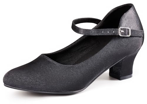 ARCLIBER Character Shoes Women's Ballroom Shoes Satin Pumps Ankle Strap 1.55 Modern Dance Heels for Salsa Tango Flamenco Latin Size 10.5