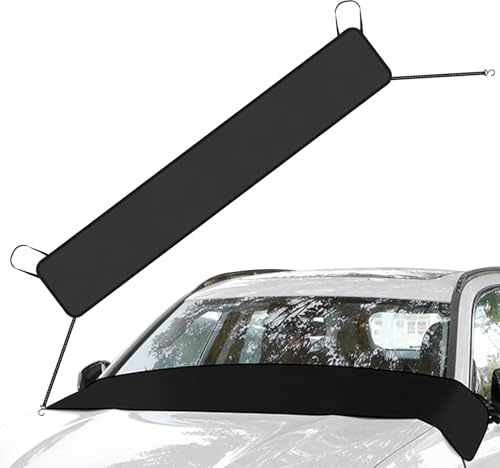 Car Windshield Cover, Car Front Rain Blocking Shade, Waterproof Automotive Dust and Leaf Guard, Sturdy Vehicle Accesorries for Sun, Snow, Weather Protection, Outdoor Parking, Black