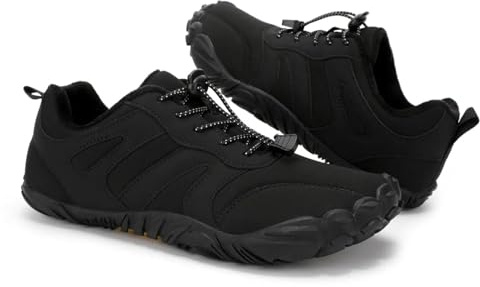 FELDLUFT Everest Pro Water-resistant Autumn Barefoot Shoes with Secure Hold & Warm Lining (Unisex) Comfortable Barefoot Shoes Winter Boots Suitable for Outdoor Activities, black, 8 UK
