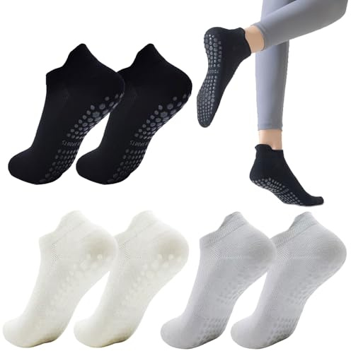AONAYO 3pai Pilates Socks, Yoga Socks, Stopper Socks Women, 37-40 Non-Slip Socks Yoga Socks, Non-Slip Socks with Nubs for Trampoline, Gymnastics, Fitness, Hospital, Home