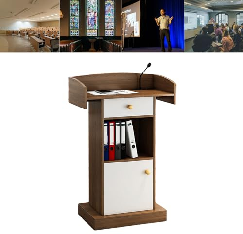 Lätt ekpodiumskrivbord med förvaringsskåp och låda – professionellt föreläsningsstativ för presentatörer, lärare, kapeller, Emcees – perfekt för konferenser och evenemang