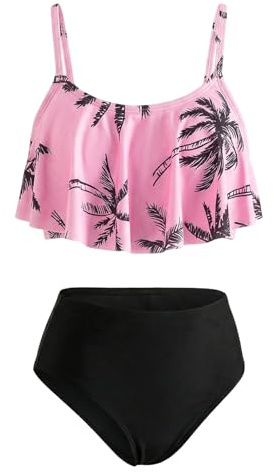 Keyck Conjunto de Bikini para Niñas Dos Piezas Traje de Baño 7-15 Años | Volantes Top con Tirantes Ajustables y Braga, Costume Bagno Nuoto Playa Piscina Bañador, Tankini Set para Ragazze Adolescente