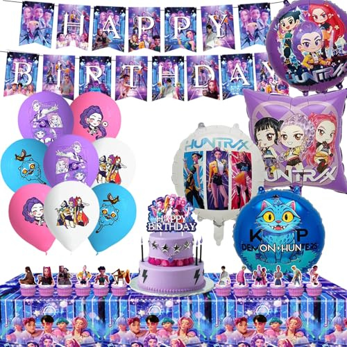 Set di Decorazioni per Compleanno da 47 Pezzi, Include Striscione di Compleanno, Toppers per Torte, Palloncini in Lattice, Decorazioni per Compleanno Adatte ai Bambini