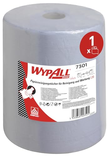 WypAll L20 Reinigungs- und Wartungspapier 7301, 2-lagige blaue Wischrolle, mit Airflex-Technologie, extra-breite Wischtücher in Großrollenformat, 1 Rolle x 500 Papierwischer (insges. 500 Wischtücher)