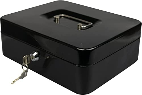 Hyfive® Steel Security Petty Cash Box with Keys & Tray in Black, 6