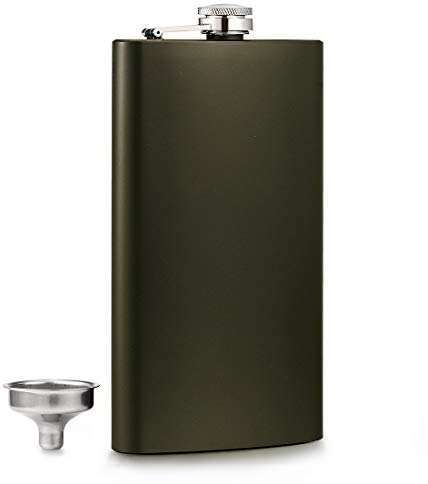 GENNISSY Silver 18/8 Stainless Steel 10OZ Hip Flask - Flasks for Liquor with Funnel(Green)