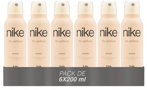 NIKE - The Perfume Woman Pack de 6 x 200 ml, Desodorante Mujer Spray, Desodorante Antimanchas para Todo Tipo de Piel, 0% Sales de Aluminio, de Larga Duración, Fragancia Oriental Vainilla